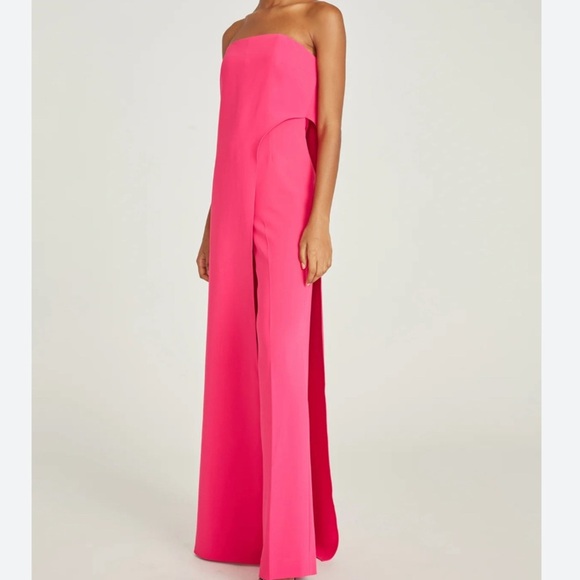 Halston Heritage Lil Crepe Jumpsuit Fuchsia Feminine Gala Soiree Cocktail Barbie - Picture 1 of 12
